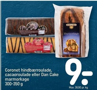 REMA 1000 Coronet hindbærroulade, cacaoroulade eller dan cake marmorkage tilbud