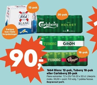 SuperBrugsen 1664 blanc 12-pak, tuborg 18-pak eller carlsberg 20-pak tilbud