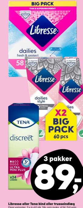 SuperBrugsen Libresse eller Tena bind eller trusseindlæg tilbud