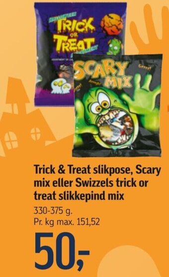 Føtex Trick & Treat slikpose, Scary mix eller Swizzels trick or treat slikkepind mix tilbud