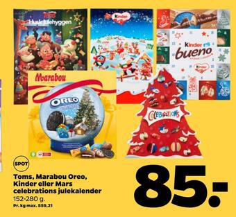 Netto Toms, marabou oreo, kinder eller mars celebrations julekalender tilbud