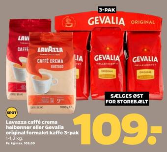 Netto Lavazza caffé crema helbønner eller gevalia original formalet kaffe 3-pak tilbud