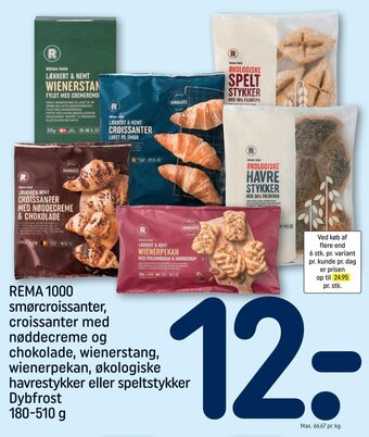 REMA 1000 REMA 1000 smørcroissanter, croissanter med nøddecreme og chokolade, wienerstang, wienerpekan, økologiske havrestykker tilbud