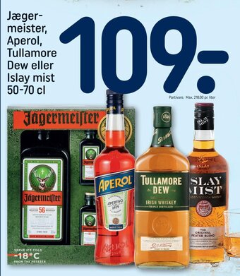 REMA 1000 Jæger-meister, Aperol, Tullamore Dew eller Islay mist 50-70 cl tilbud