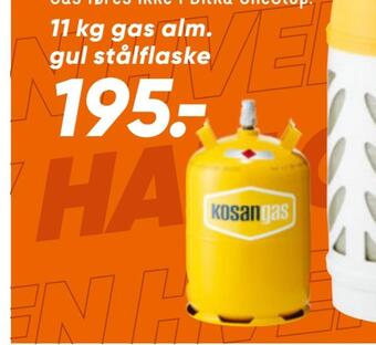 Bilka 11 kg gas alm. gul stålflaske tilbud