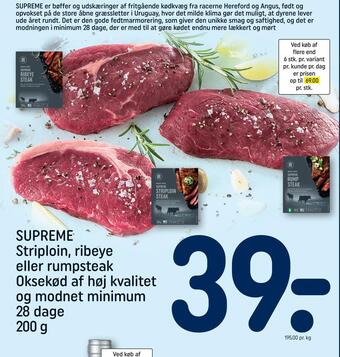 REMA 1000 Supreme striploin, ribeye eller rumpsteak oksekød af høj kvalitet og modnet minimum 28 dage tilbud