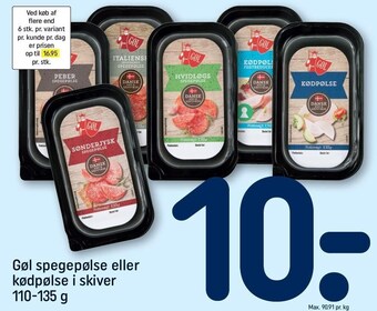 Gøl spegepølse eller kødpølse i skiver