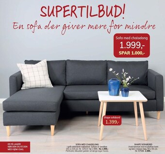 Daells Bolighus Sofa med chaiselong eller shape sofabord tilbud