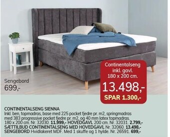 Daells Bolighus Continentalseng inkl. gavl. 180 x 200 cm tilbud
