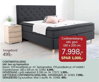 Daells Bolighus Continentalseng inkl. gavl. 180 x 200 cm tilbud
