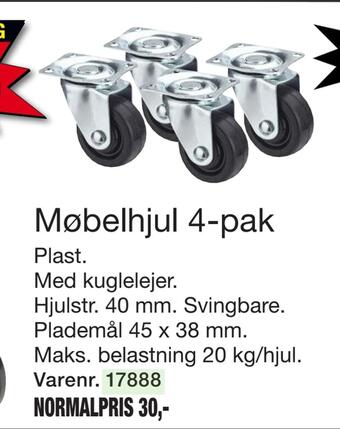 Harald Nyborg Møbelhjul 4-pak tilbud