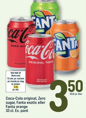 REMA 1000 Coca-Cola original, Zero sugar, Fanta exotic eller Fanta orange 33 cl. Ex. pant tilbud
