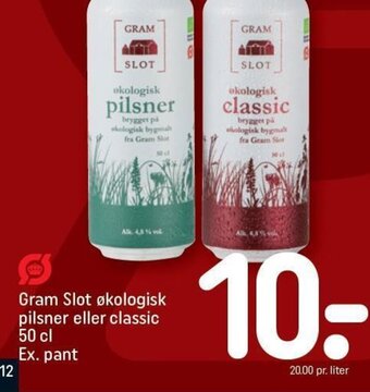 REMA 1000 Gram Slot økologisk pilsner eller classic 50 cl tilbud