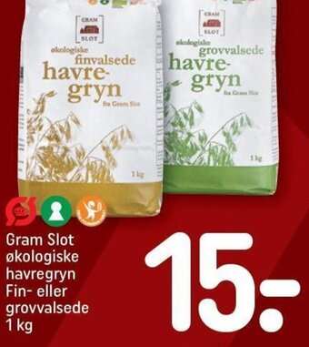REMA 1000 Gram Slot økologiske havregryn Fin- eller grovvalsede 1 kg tilbud
