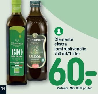 REMA 1000 Clemente ekstra jomfruolivenolie 750 ml/1 liter tilbud