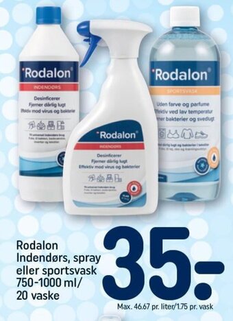 REMA 1000 Rodalon Indendørs, spray eller sportsvask 750-1000 ml/ 20 vaske tilbud