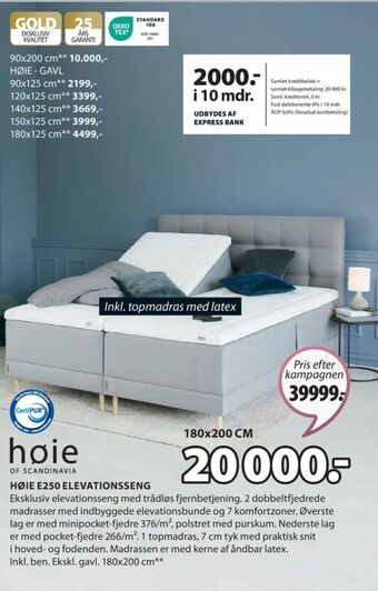 JYSK Høie elevationsseng tilbud