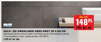 Gulv- og vægklinke ares grey 30 x 60 cm