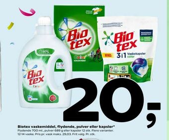 Coop 365 Biotex vaskemiddel, flydende, pulver eller kapsler tilbud