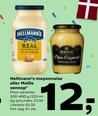 Coop 365 Hellmann's mayonnaise eller Maille sennep tilbud
