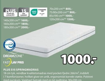 JYSK PLUS S15 SPRINGMADRAS tilbud