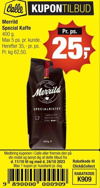 Calle Merrild Special Kaffe tilbud