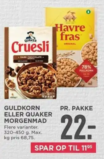 MENY Guldkorn Eller Quaker Morgenmad 320-450g tilbud
