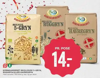 Kornkammeret Økologisk 5-Gryn, Ruggryn Eller Havregryn 750-1000g