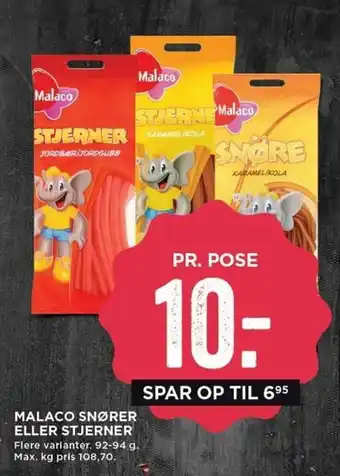 MENY Malaco Snøre Eller Stjerner 92-94 g tilbud