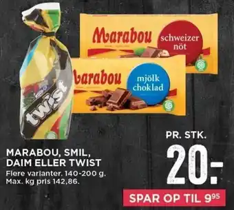 MENY Marabou, Smil, Daim Eller Twist 140-200g tilbud