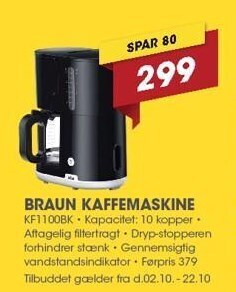 Punkt1 Braun kaffemaskine tilbud