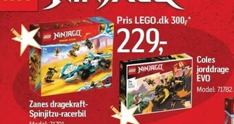 Føtex Zanes dragekraft-spinjitzu-racerbil eller coles jorddrage evo tilbud