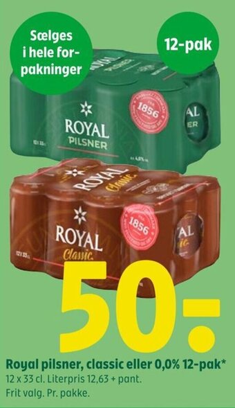 Coop 365 Royal pilsner, classic eller 0,0% 12-pak tilbud