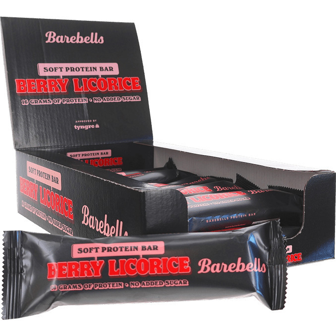 Barebells proteinbar berry licorice 12pak tilbud hos Motatos