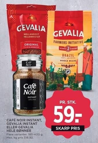 MENY Café noir instant, gevalia instant eller gevalia hele bønner tilbud