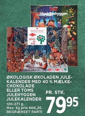 MENY Økologisk økoladen julekalender med 40% mælkechokolade eller toms julehyggen julekalender tilbud