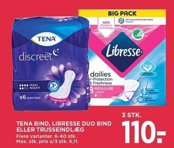 MENY Tena bind, libresse duo bind el. trusseindlæg 3 stk tilbud