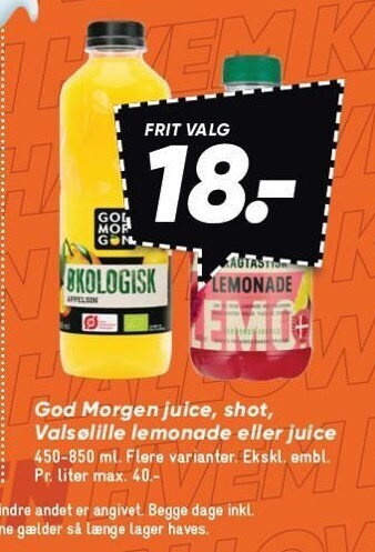 Bilka God morgen juice, shot valsølille lemonade eller juice tilbud