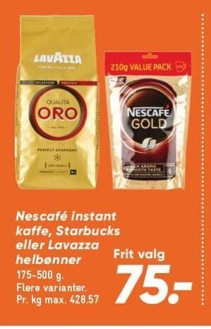 Bilka Nescafé instant kaffe, starbucks eller lavazza helbønner tilbud