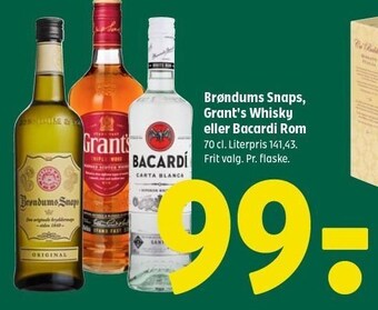 Coop 365 Brøndums snaps, grant's whiskey eller bacardi rom tilbud