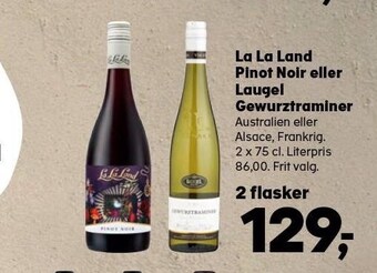SuperBrugsen La la land pinot noir eller laugel gewurztraminer - 2 flasker tilbud