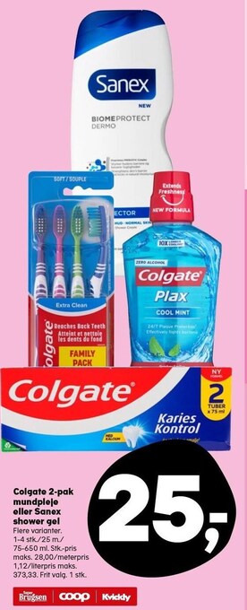 SuperBrugsen Colgate 2-pak mundpleje el. sanex shower gel tilbud