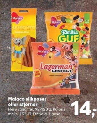 Kvickly Malaco slikposer eller stjerner tilbud
