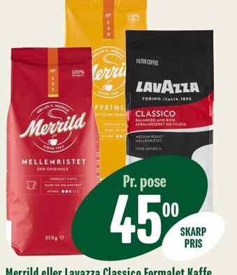 Min Købmand Merrild eller lavazza classico formalet kaffe tilbud
