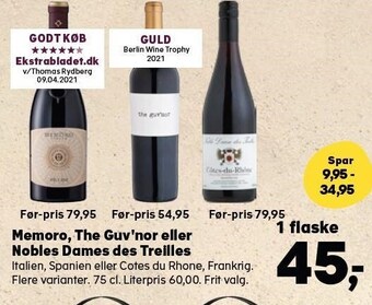Kvickly Memoro, the guv'nor eller nobles dames des treilles tilbud