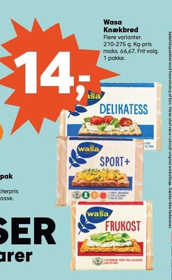Kvickly Wasa knækbrød tilbud