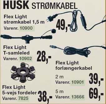 Harald Nyborg Flex light strømkabel, forlængerkabel, t-samleled el. 5-vejs fordeler tilbud