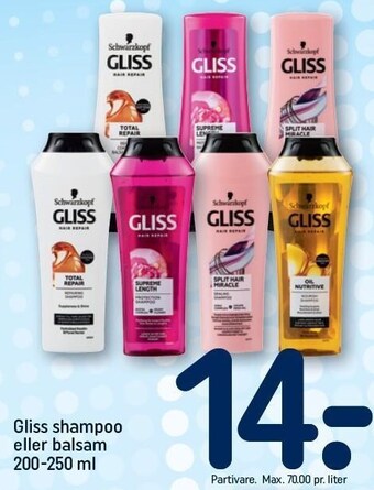 REMA 1000 Gliss shampoo eller balsam 200-250 ml tilbud