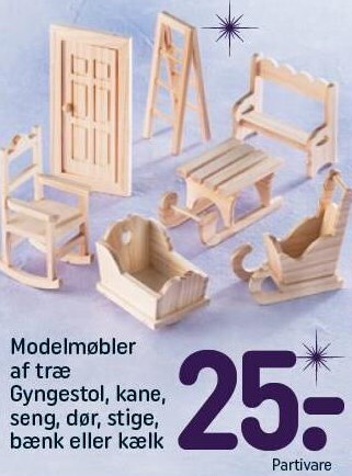 REMA 1000 Modelmøbler af træ gyngestol, kane, seng, dør, stige, bænk eller kælk tilbud