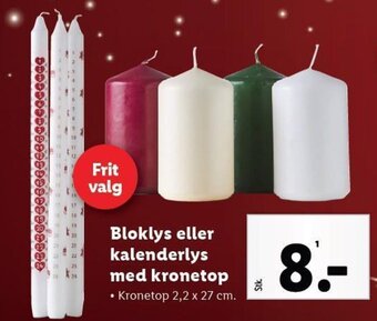 Bloklys eller kalenderlys med kronetop